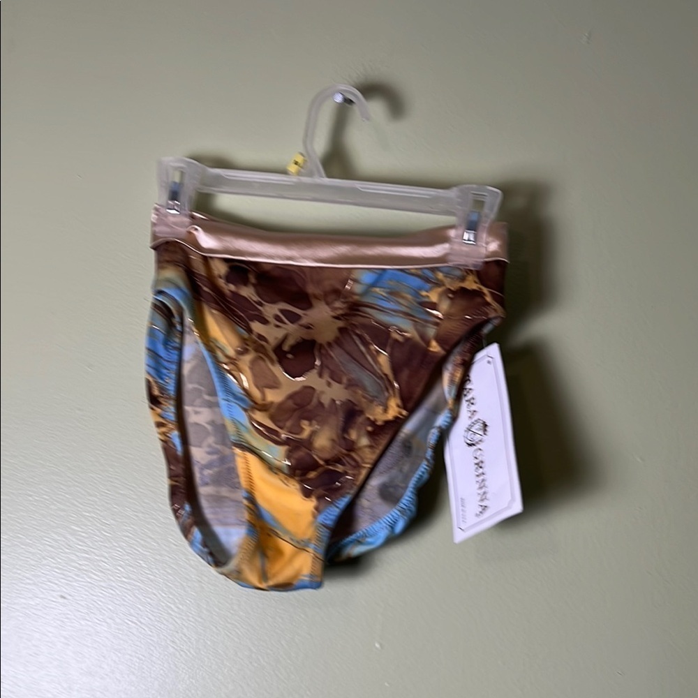 TARR GRINNA swimming, pool, vacation, beach ,Brown and Blue Floral Bikini Bottom
